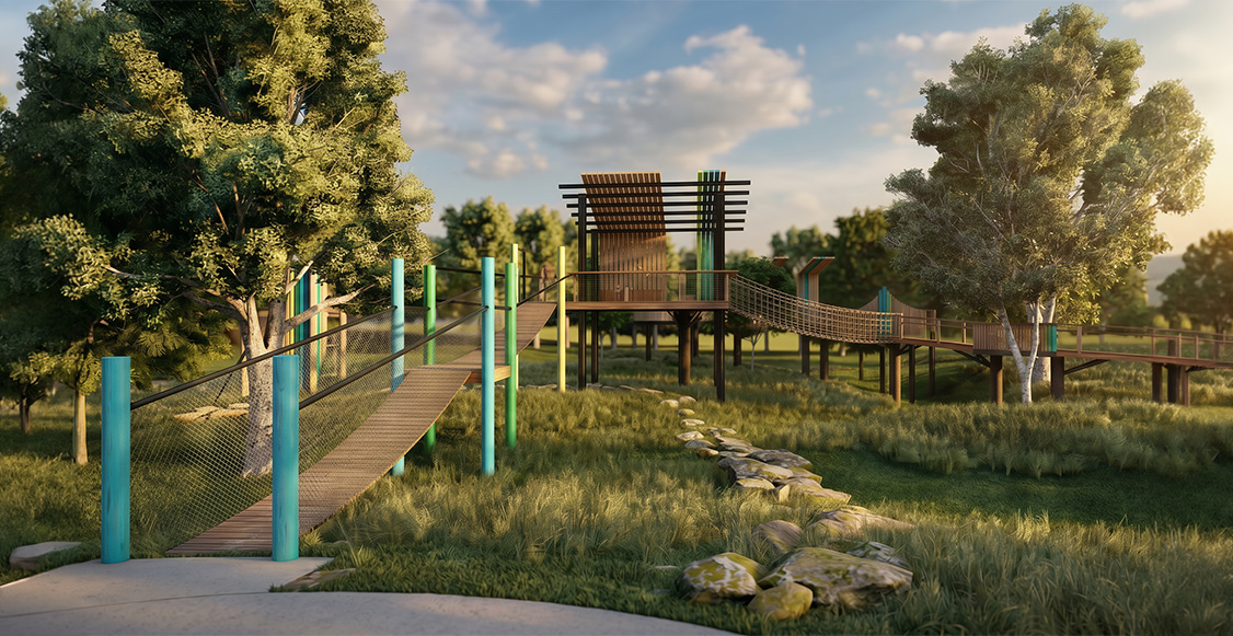 Ground-level rendering of The Tree House at Mosaic.