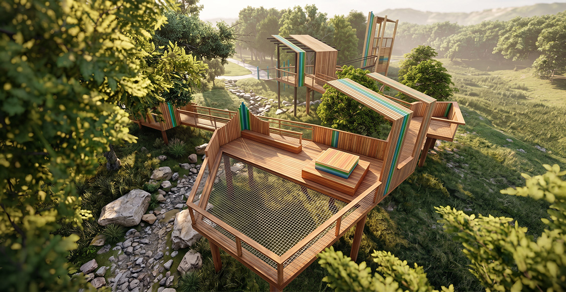 Aerial rendering of The Tree House at Mosaic.